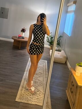SHEIN Black & White Polka Dot Sleeveless Skirt Set